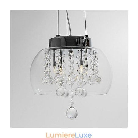 Suspension artistique en cristal à 4 lumières avec abat-jour en verre Suspension artistique en cristal à 4 lumières avec abat-jour en verre