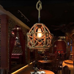 Lustre vintage en fer et chanvre industriel de style country américain