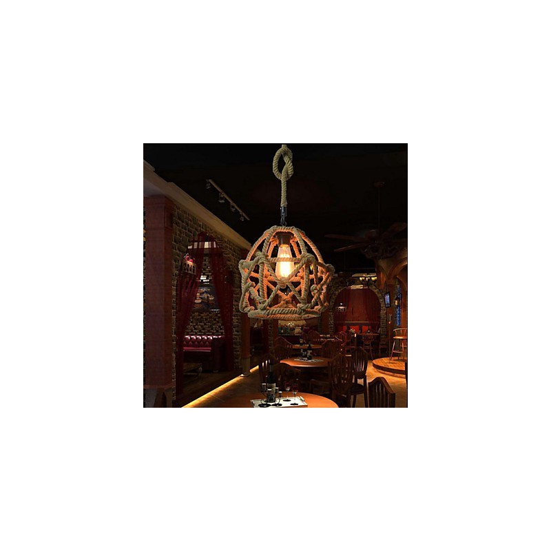 Lustre vintage en fer et chanvre industriel de style country américain