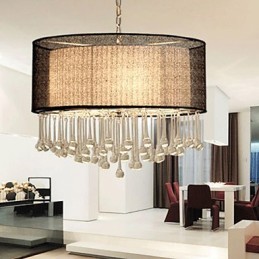 Suspension contemporaine en cristal à 4 lumières avec abat-jour noir