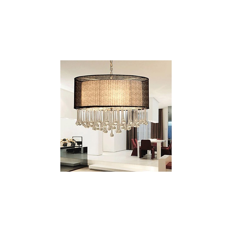 Suspension contemporaine en cristal à 4 lumières avec abat-jour noir