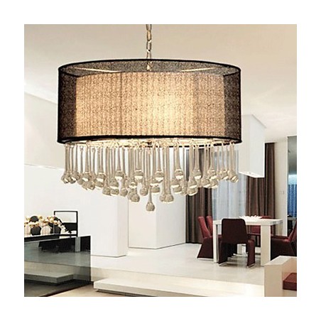 Suspension contemporaine en cristal à 4 lumières avec abat-jour noir Suspension contemporaine en cristal à 4 lumières avec abat-jour noir