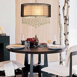 Suspension contemporaine en cristal à 4 lumières avec abat-jour noir