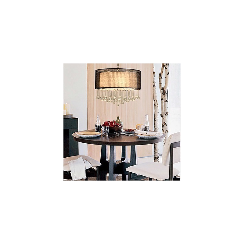 Suspension contemporaine en cristal à 4 lumières avec abat-jour noir