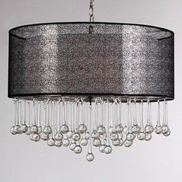 Suspension contemporaine en cristal à 4 lumières avec abat-jour noir