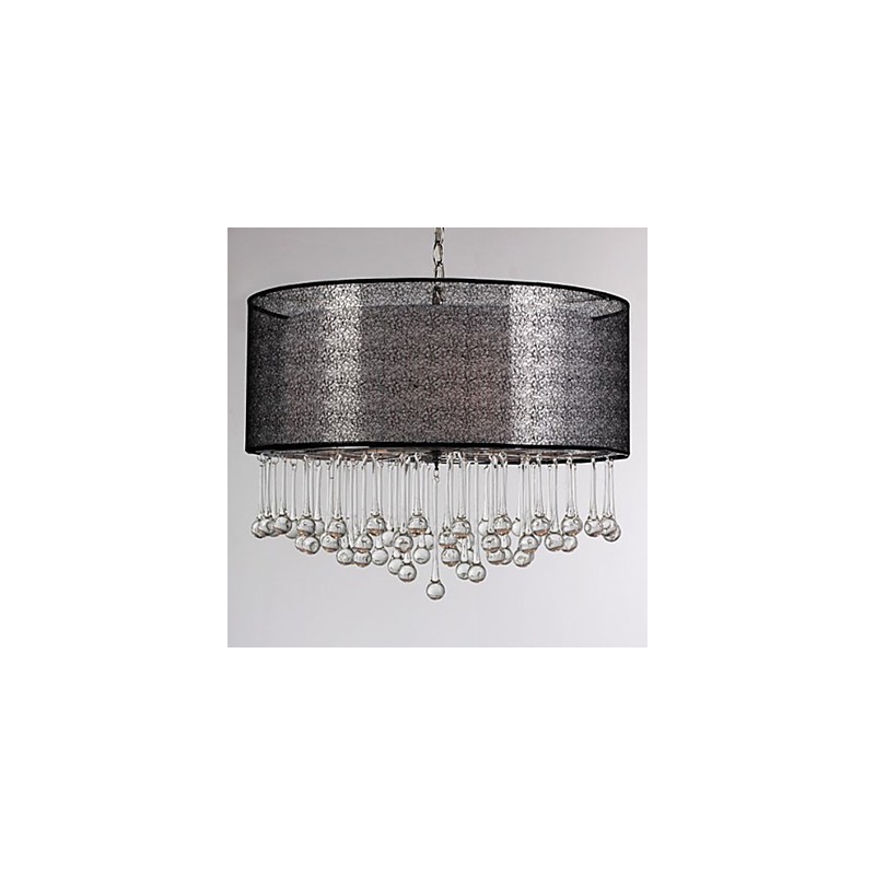 Suspension contemporaine en cristal à 4 lumières avec abat-jour noir