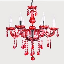 Lustre en cristal rouge de luxe moderne à 6 lumières