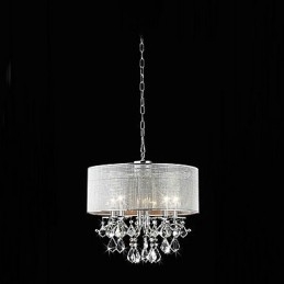 Suspension moderne à 5 lumières en cristal avec abat-jour en tissu