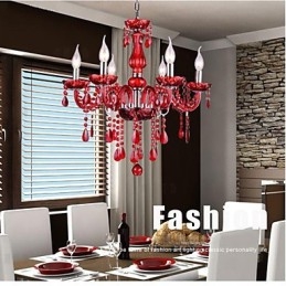 Lustre en cristal rouge de luxe moderne à 6 lumières