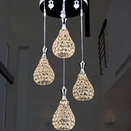 Suspension 4 têtes en cristal moderne et contemporain en métal