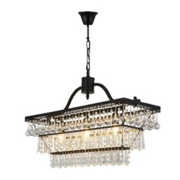 Lustre rectangulaire traditionnel classique en cristal et métal à 3 niveaux pour