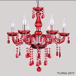 Lustre en cristal rouge de luxe moderne à 6 lumières