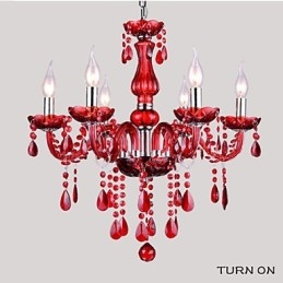Lustre en cristal rouge de luxe moderne à 6 lumières