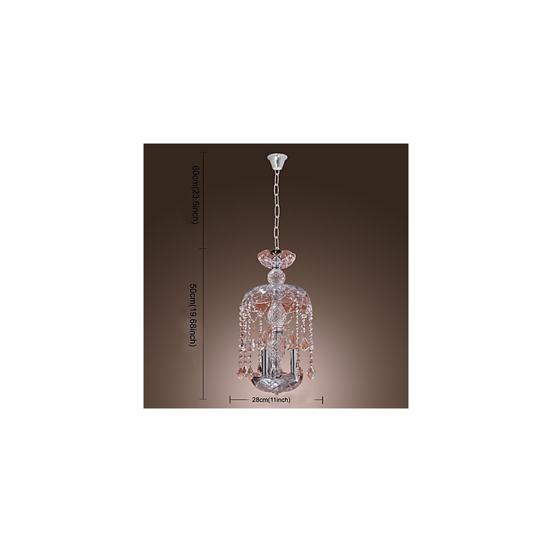 Suspension moderne en cristal avec 3 lumières et abat-jour en verre