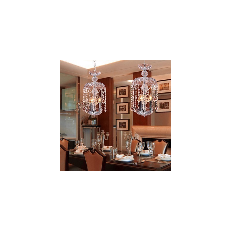 Suspension moderne en cristal avec 3 lumières et abat-jour en verre