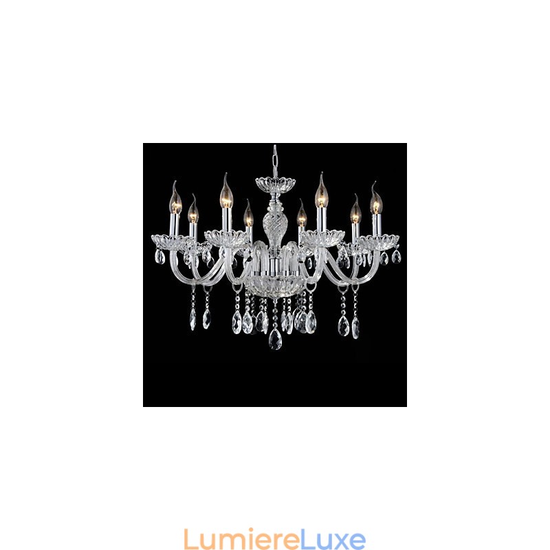 Lustre en verre de style palais à 8 lumières avec ampoule à bougie