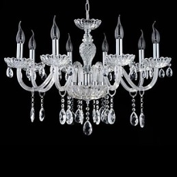 Lustre en verre de style palais à 8 lumières avec ampoule à bougie