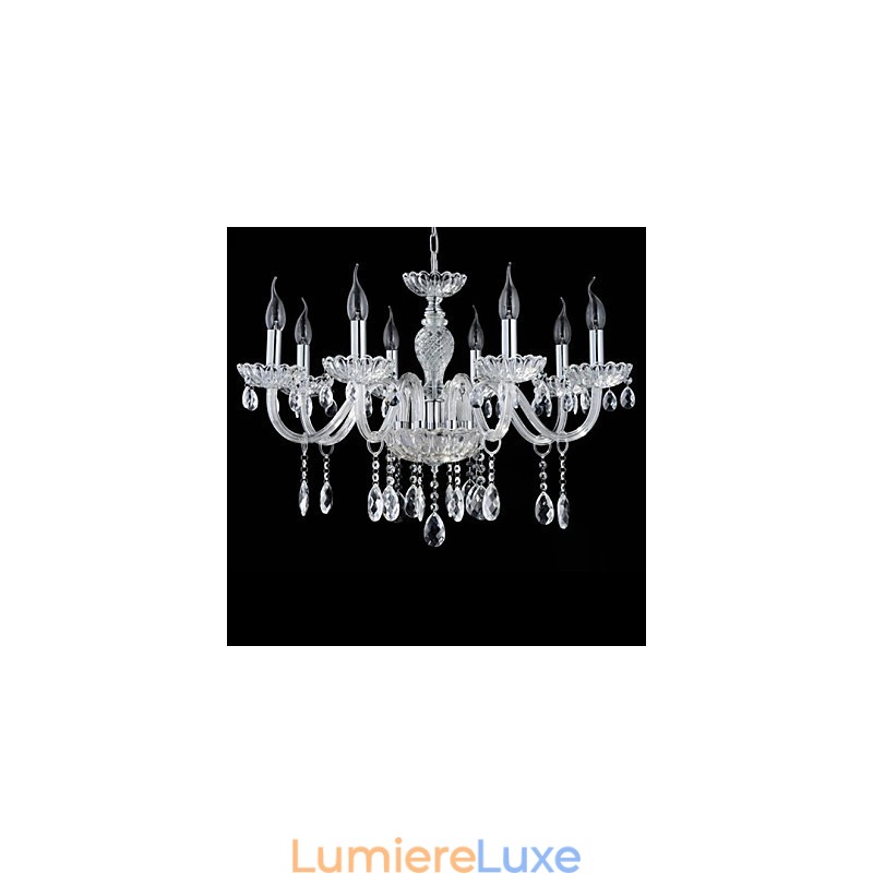 Lustre en verre de style palais à 8 lumières avec ampoule à bougie