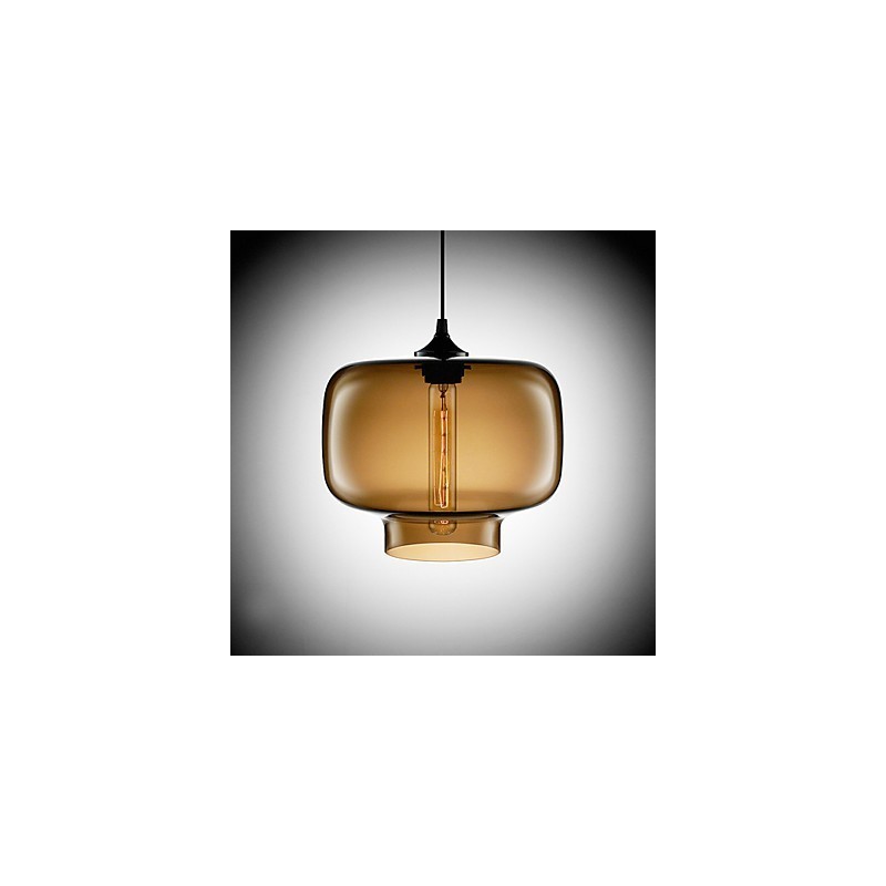 Suspension moderne en verre 70 W au design bouteille marron transparente