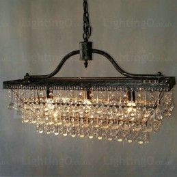 Lustre rectangulaire traditionnel classique en cristal et métal à 3 niveaux pour