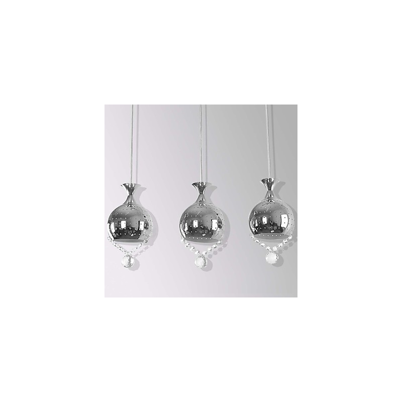 Suspension 3 têtes en cristal moderne et contemporain en métal