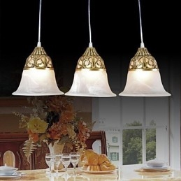 Suspension en bronze à trois lumières en verre moiré, style européen classique