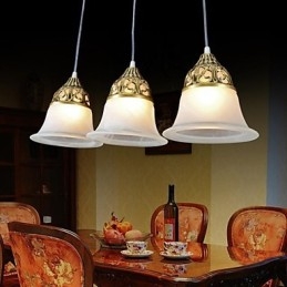 Suspension en bronze à trois lumières en verre moiré, style européen classique
