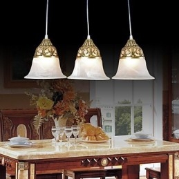 Suspension en bronze à trois lumières en verre moiré, style européen classique