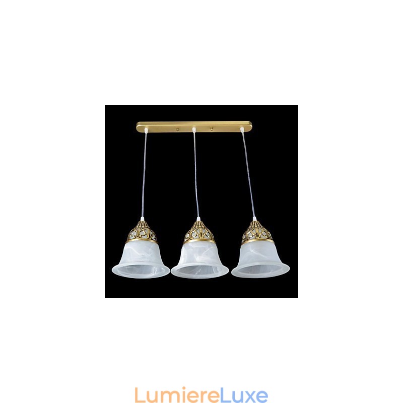 Suspension en bronze à trois lumières en verre moiré, style européen classique