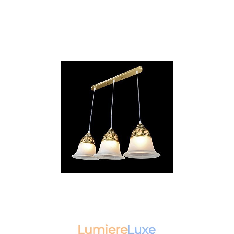 Suspension en bronze à trois lumières en verre moiré, style européen classique