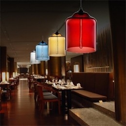 Lampe suspendue rétro créative en verre à tête unique, style café dans un bocal à poissons rouges