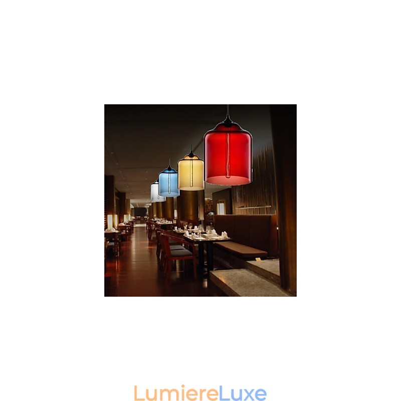 Lampe suspendue rétro créative en verre à tête unique, style café dans un bocal à poissons rouges