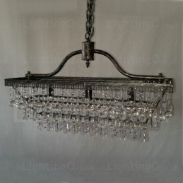 Lustre rectangulaire traditionnel classique en cristal et métal à 3 niveaux pour