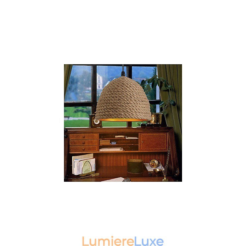 Lustre vintage en fer forgé et chanvre industriel créatif