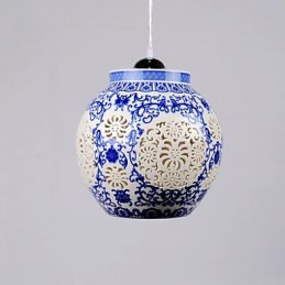 Lampe rétro en céramique pour escaliers, lustre bleu à une tête, créatif