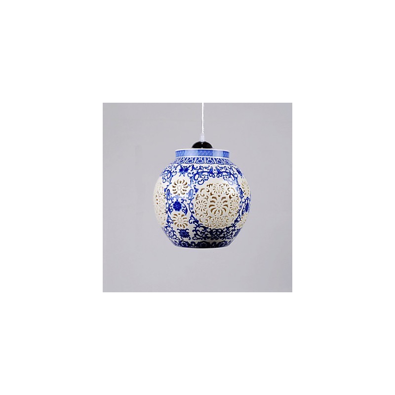 Lampe rétro en céramique pour escaliers, lustre bleu à une tête, créatif