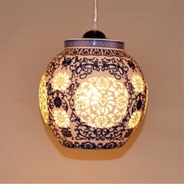 Lampe rétro en céramique pour escaliers, lustre bleu à une tête, créatif