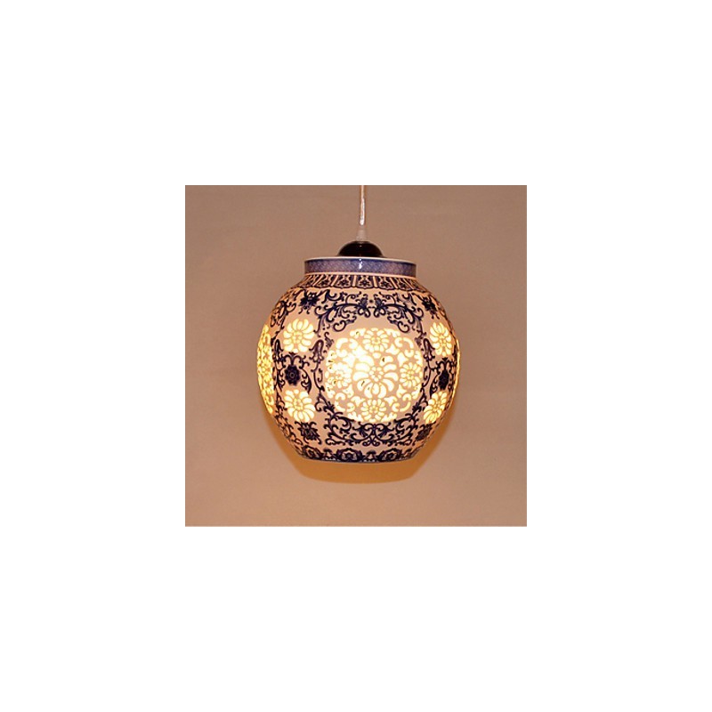Lampe rétro en céramique pour escaliers, lustre bleu à une tête, créatif