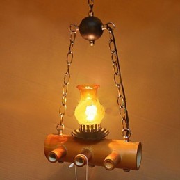 Lustre à une tête en bambou antique de style campagnard américain