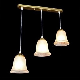 Suspension en bronze à trois lumières, abat-jour en verre, style rétro européen classique