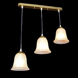 Suspension en bronze à trois lumières, abat-jour en verre, style rétro européen classique