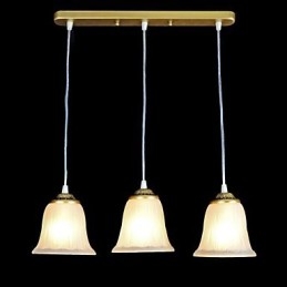 Suspension en bronze à trois lumières, abat-jour en verre, style rétro européen classique