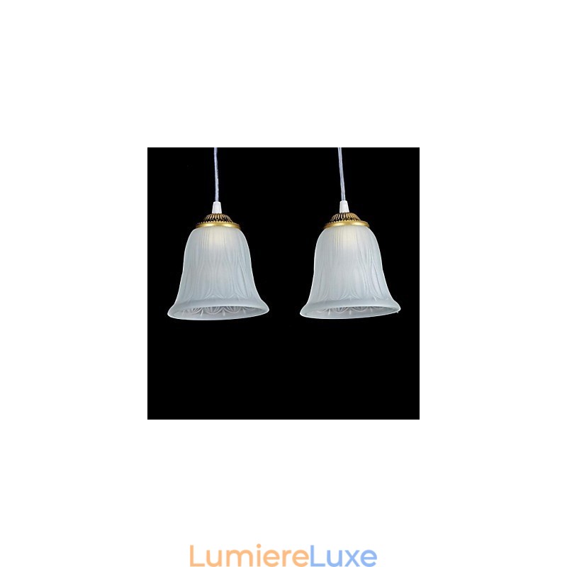 Suspension en bronze à trois lumières, abat-jour en verre, style rétro européen classique