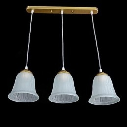 Suspension en bronze à trois lumières, abat-jour en verre, style rétro européen classique