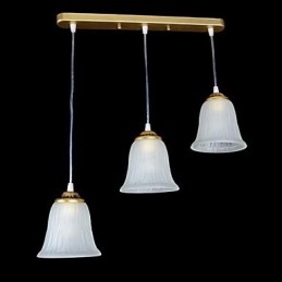 Suspension en bronze à trois lumières, abat-jour en verre, style rétro européen classique