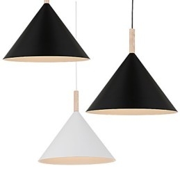 Mini suspension artistique en forme de cône, 1 lumière, finition moderne et simple, noir, blanc, aluminium et bois