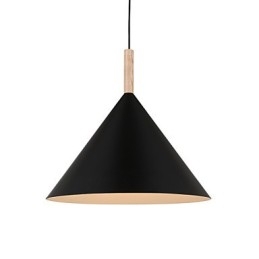 Mini suspension artistique en forme de cône, 1 lumière, finition moderne et simple, noir, blanc, aluminium et bois