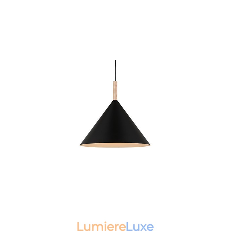 Mini suspension artistique en forme de cône, 1 lumière, finition moderne et simple, noir, blanc, aluminium et bois