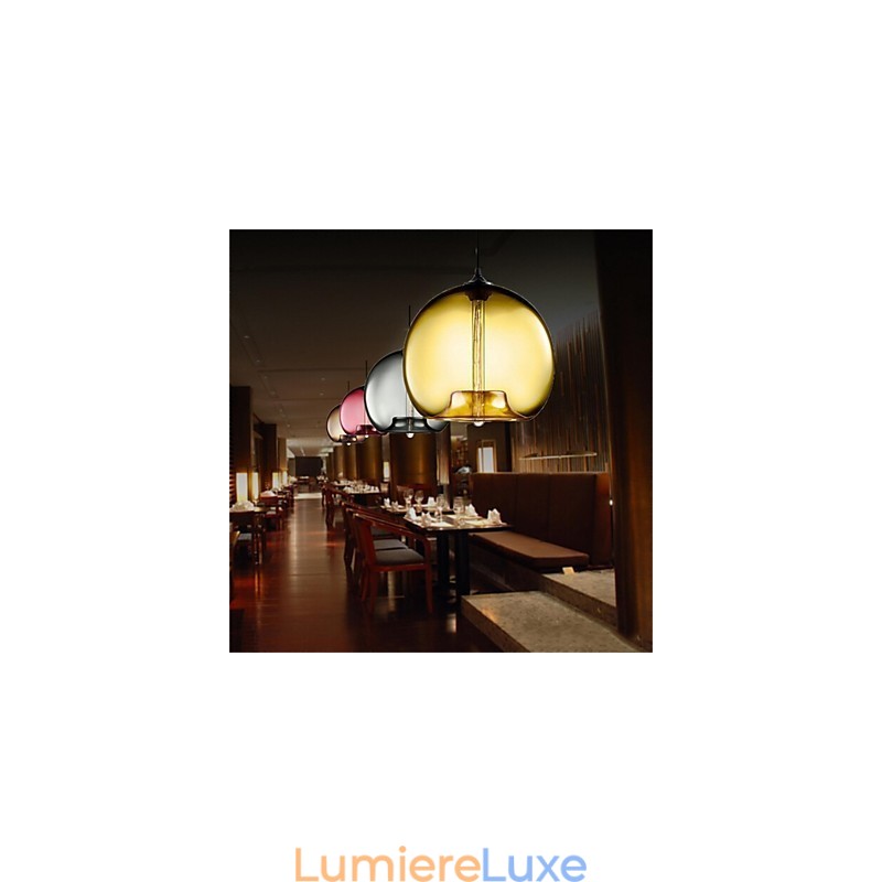 Lampe suspendue rétro créative en verre à tête unique, style café dans un bocal à poissons rouges