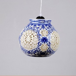 Lampe rétro en céramique pour escaliers, lustre bleu à une tête, créatif